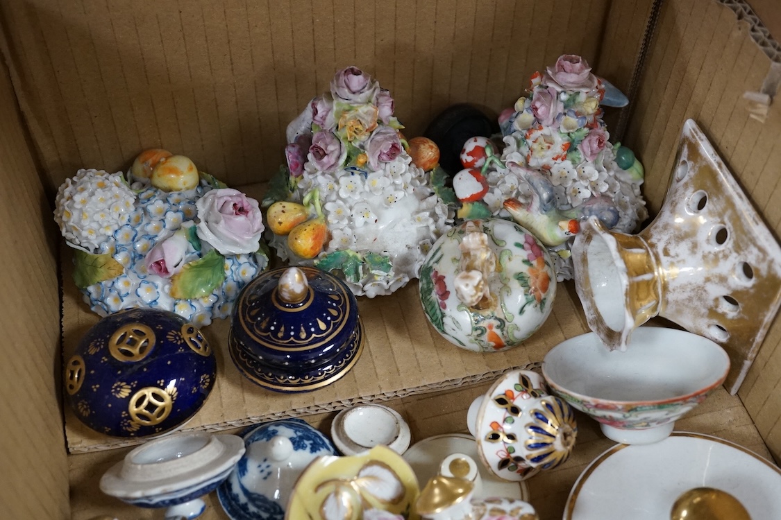 A collection of porcelain tureen and pot covers, largely 19th century